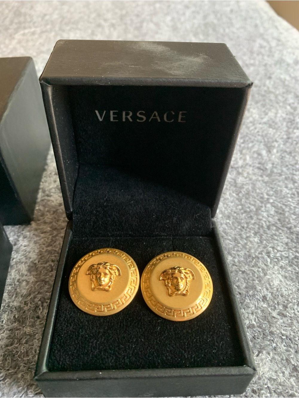 Versace Gold Medusa Round Logo Earrings